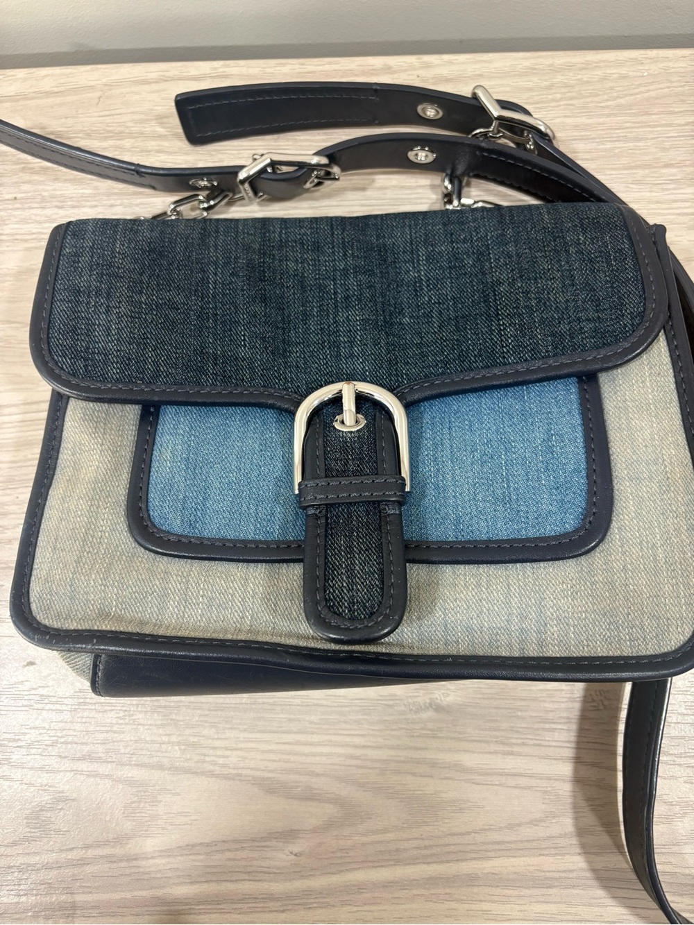 MICHAEL Michael Kors Women's Cooper Denim Messenger Bag Blue EUC